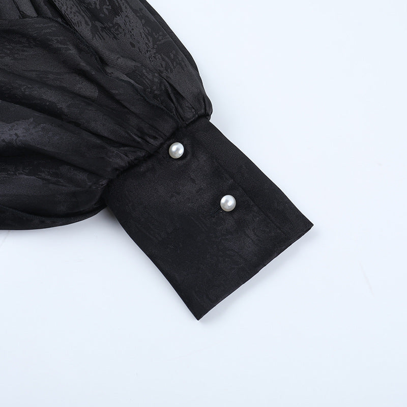 Bewitching Black Gothic Maxi Dress - Dramatic Victorian Ruffle V-Neck for Halloween & Fall Galas