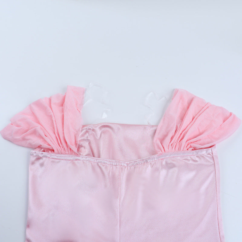 Romantic Blush Pink Off-Shoulder Halter Maxi Gown - Elegant Evening Dress for Holiday Galas