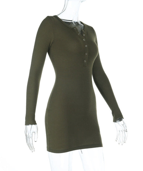 Cozy Chic Olive Ribbed Knit Henley Mini Dress - Your Fall & Winter Style Essential