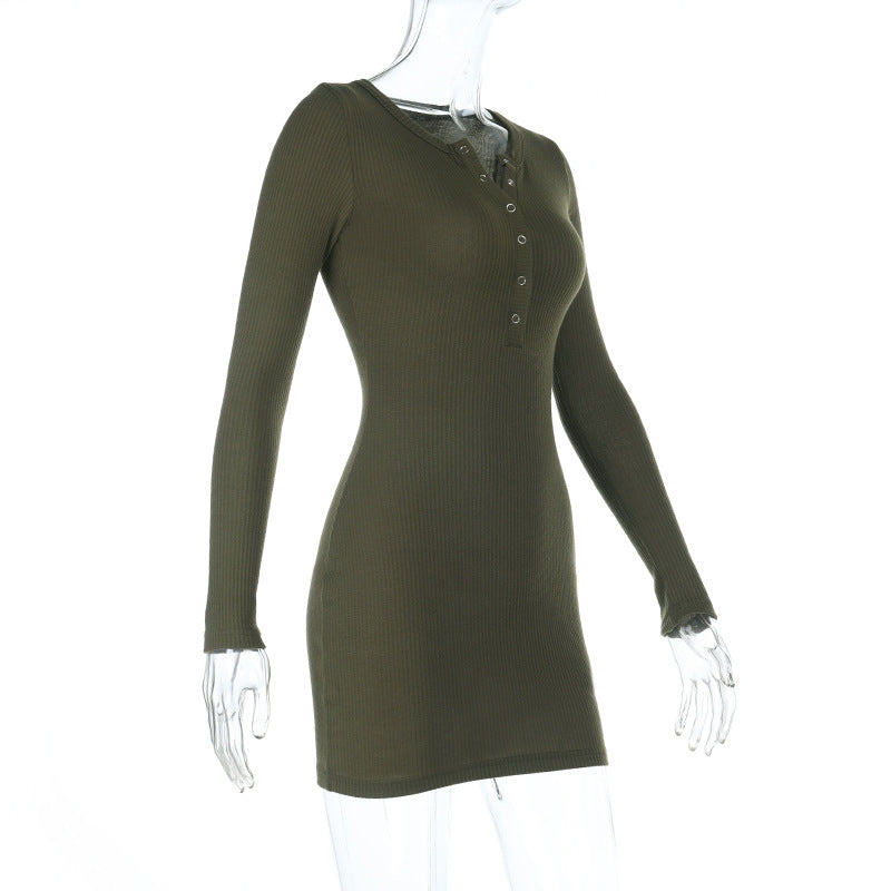 Cozy Chic Olive Ribbed Knit Henley Mini Dress - Your Fall & Winter Style Essential