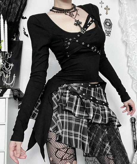 Edgy Goth Harness Long Sleeve Top | Spooky Season & Fall Fashion