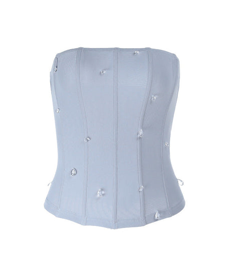 Dazzling Sky Blue Rhinestone Corset Tube Top - Chic Fall & Holiday Glam
