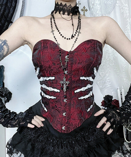 Gothic Vampire Rose Rib Cage Corset Top - Halloween & Spooky Season Statement