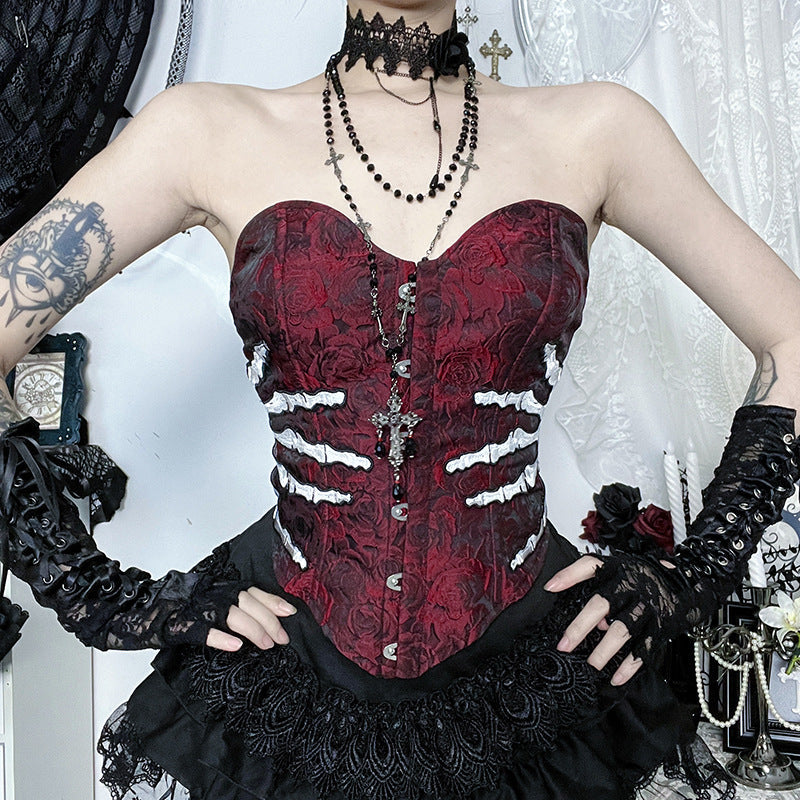 Gothic Vampire Rose Rib Cage Corset Top - Halloween & Spooky Season Statement