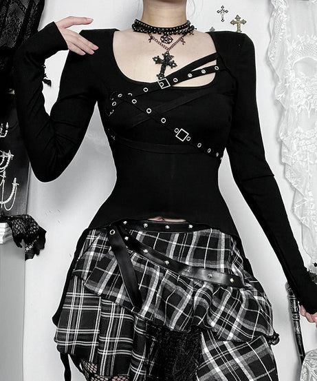 Edgy Goth Harness Long Sleeve Top | Spooky Season & Fall Fashion