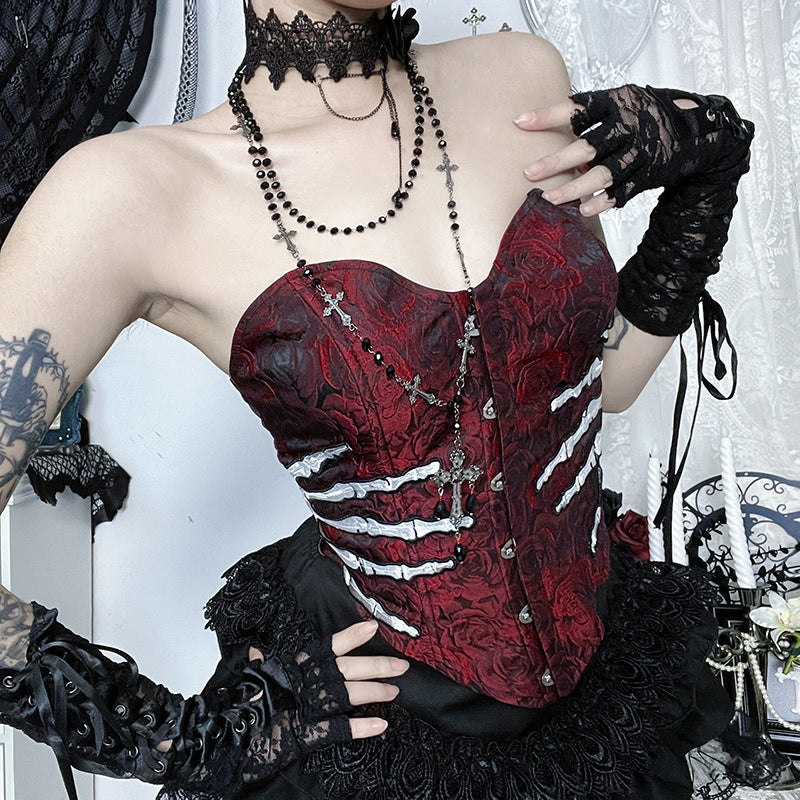 Gothic Vampire Rose Rib Cage Corset Top - Halloween & Spooky Season Statement