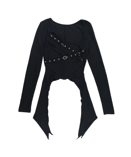 Edgy Goth Harness Long Sleeve Top | Spooky Season & Fall Fashion