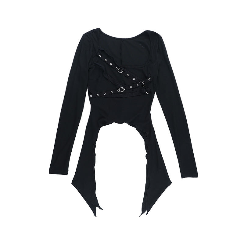 Edgy Goth Harness Long Sleeve Top | Spooky Season & Fall Fashion