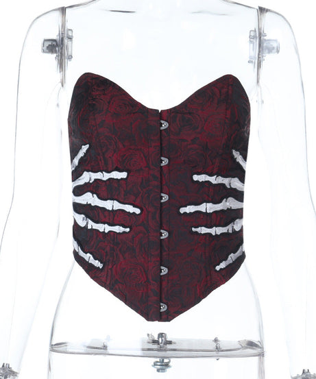 Gothic Vampire Rose Rib Cage Corset Top - Halloween & Spooky Season Statement