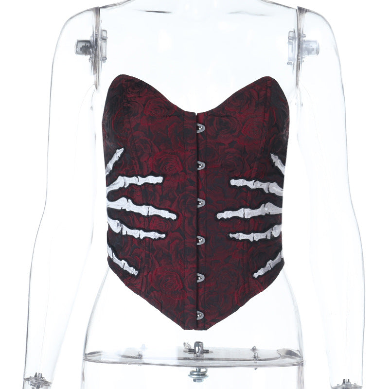 Gothic Vampire Rose Rib Cage Corset Top - Halloween & Spooky Season Statement