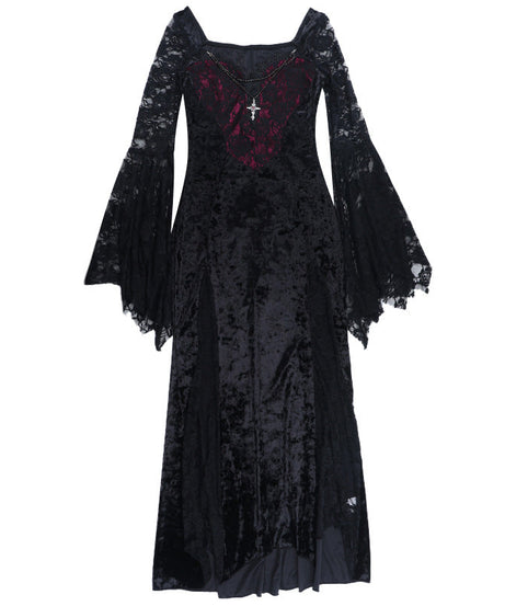 Midnight Enchantress Black Velvet & Lace Maxi Dress - Your Hauntingly Chic Halloween & Fall Statement