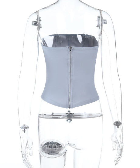 Dazzling Sky Blue Rhinestone Corset Tube Top - Chic Fall & Holiday Glam