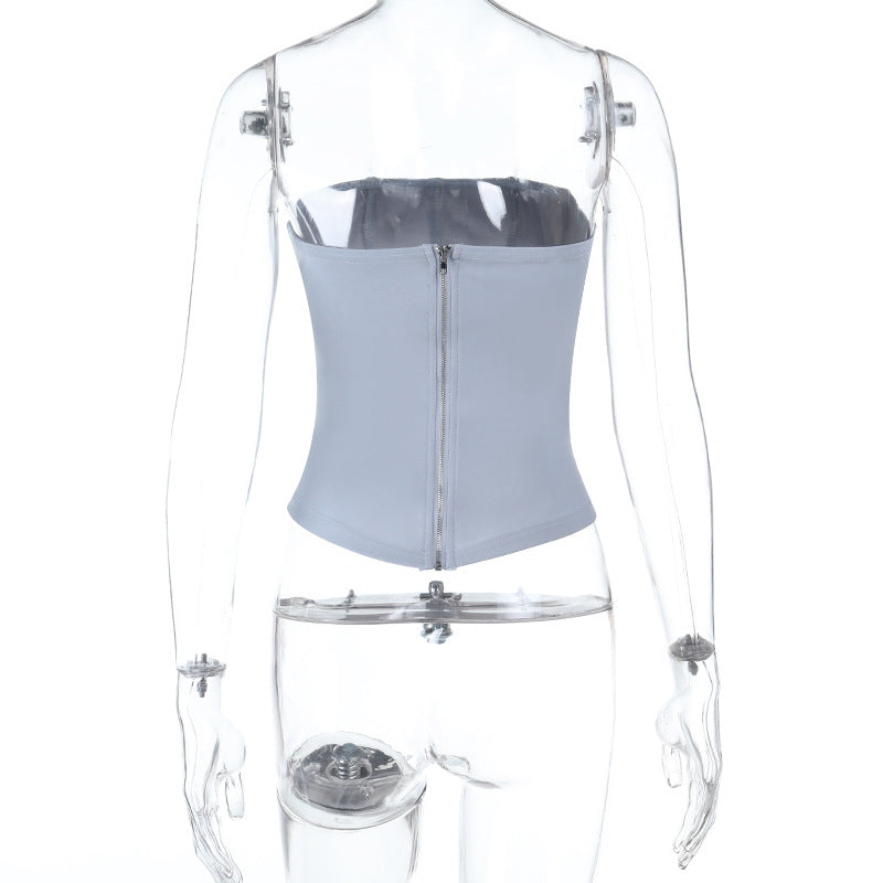 Dazzling Sky Blue Rhinestone Corset Tube Top - Chic Fall & Holiday Glam