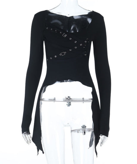 Edgy Goth Harness Long Sleeve Top | Spooky Season & Fall Fashion