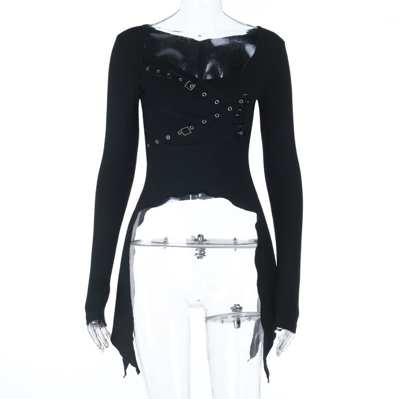 Edgy Goth Harness Long Sleeve Top | Spooky Season & Fall Fashion