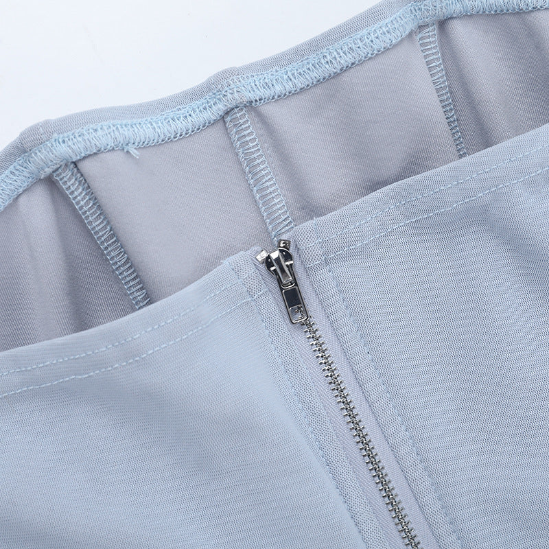 Dazzling Sky Blue Rhinestone Corset Tube Top - Chic Fall & Holiday Glam