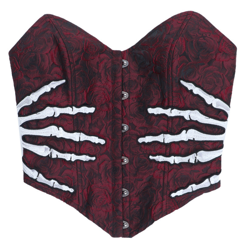 Gothic Vampire Rose Rib Cage Corset Top - Halloween & Spooky Season Statement