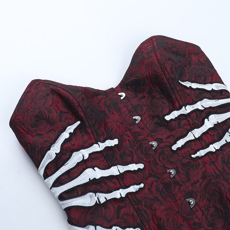 Gothic Vampire Rose Rib Cage Corset Top - Halloween & Spooky Season Statement