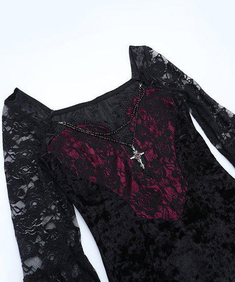 Midnight Enchantress Black Velvet & Lace Maxi Dress - Your Hauntingly Chic Halloween & Fall Statement