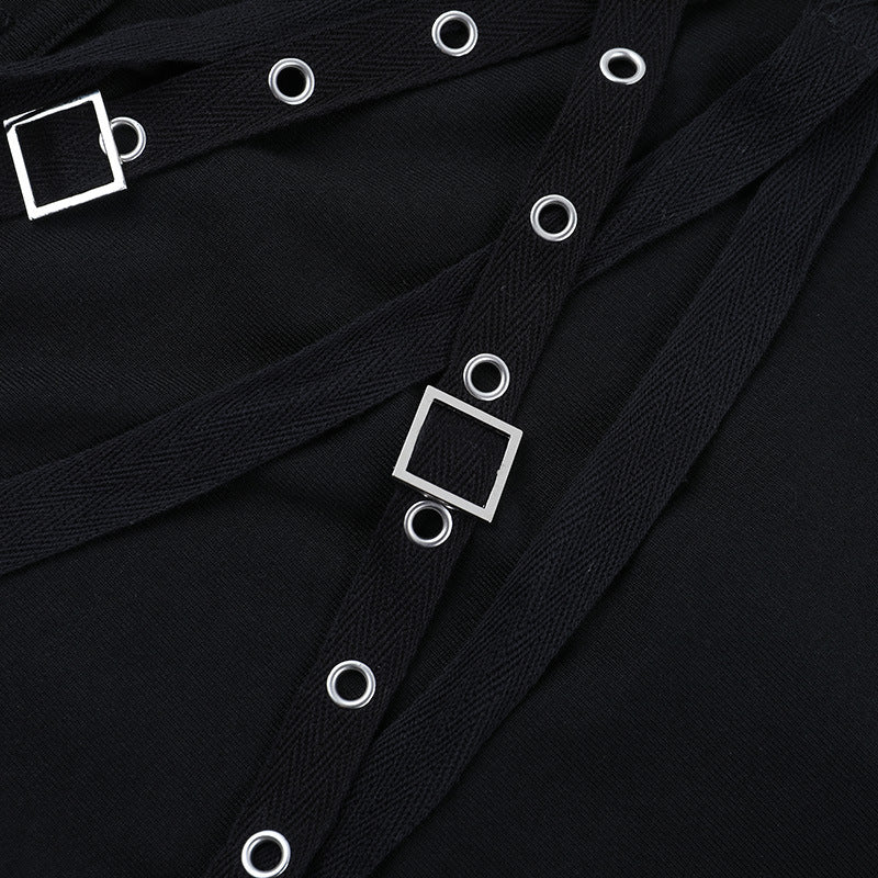 Edgy Goth Harness Long Sleeve Top | Spooky Season & Fall Fashion