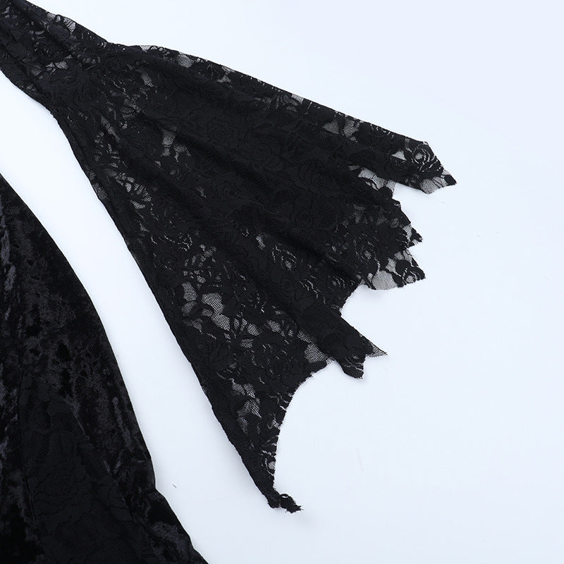 Midnight Enchantress Black Velvet & Lace Maxi Dress - Your Hauntingly Chic Halloween & Fall Statement