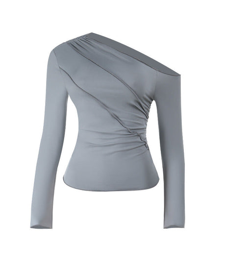 Asymmetrical Elegance Ruched Long Sleeve Top - Fall & Holiday Chic