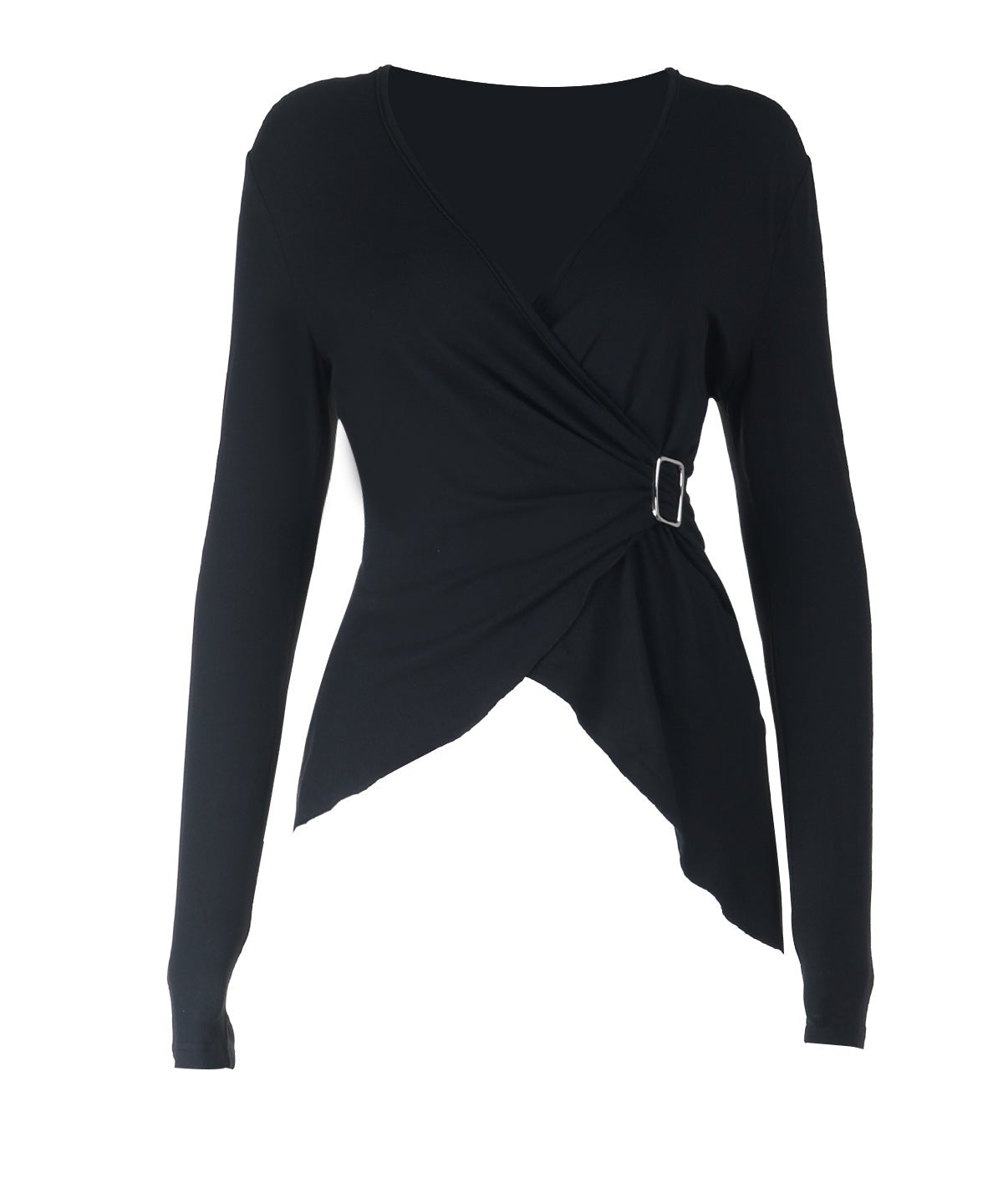 Elevated Fall Chic: Asymmetrical Buckle Wrap V-Neck Top for Women