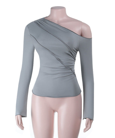 Asymmetrical Elegance Ruched Long Sleeve Top - Fall & Holiday Chic