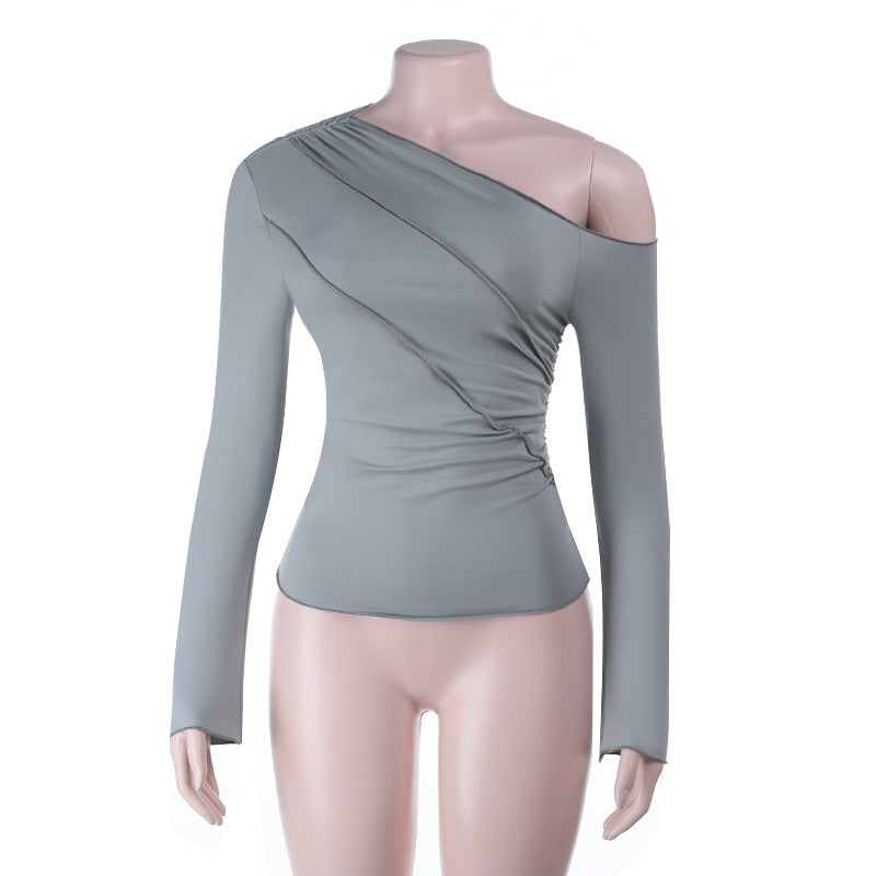 Asymmetrical Elegance Ruched Long Sleeve Top - Fall & Holiday Chic