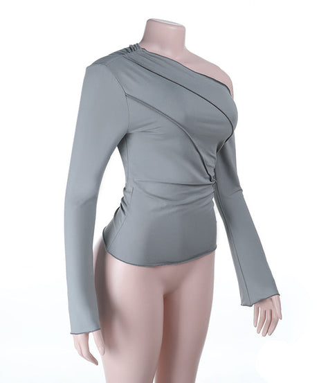 Asymmetrical Elegance Ruched Long Sleeve Top - Fall & Holiday Chic