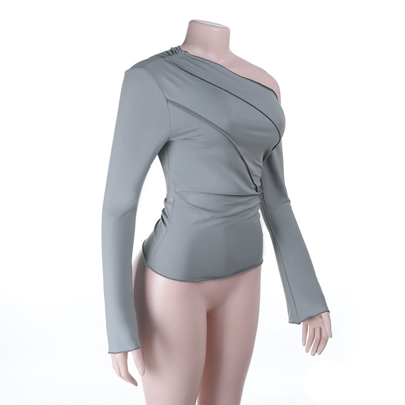 Asymmetrical Elegance Ruched Long Sleeve Top - Fall & Holiday Chic