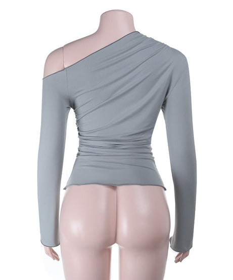 Asymmetrical Elegance Ruched Long Sleeve Top - Fall & Holiday Chic