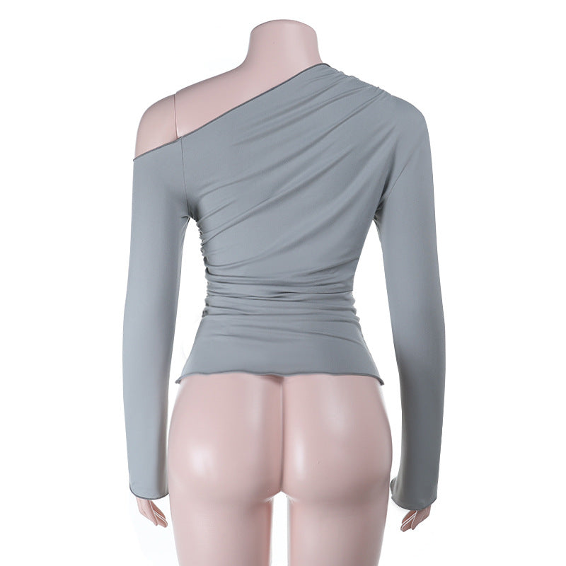 Asymmetrical Elegance Ruched Long Sleeve Top - Fall & Holiday Chic