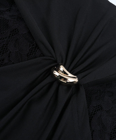 Chic Black Lace Keyhole Bodycon Mini Dress - Perfect for Fall Nights Out & Holiday Parties