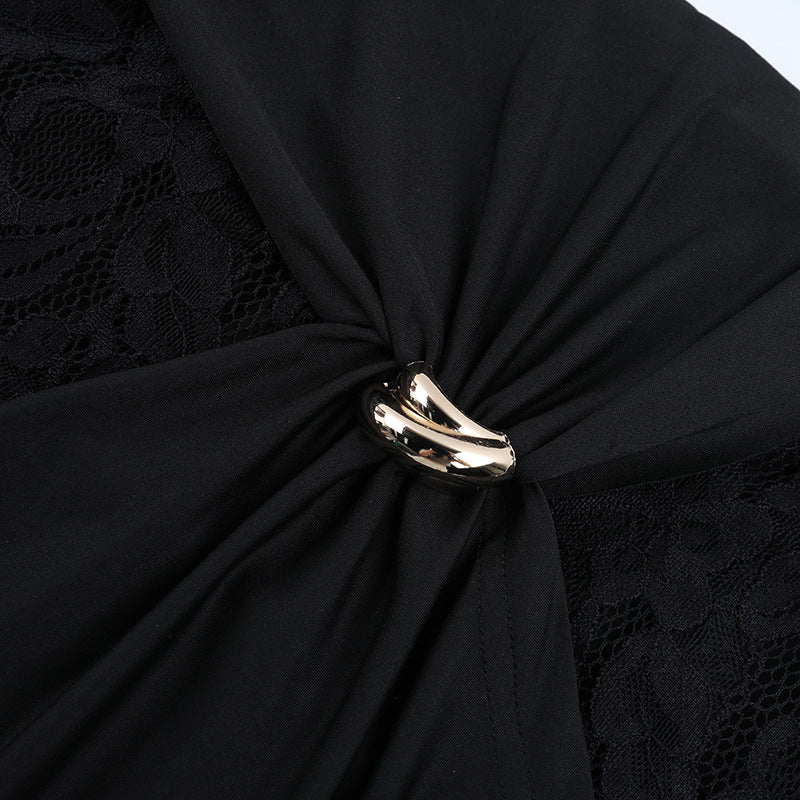 Chic Black Lace Keyhole Bodycon Mini Dress - Perfect for Fall Nights Out & Holiday Parties