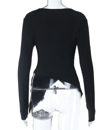 Elevated Fall Chic: Asymmetrical Buckle Wrap V-Neck Top for Women