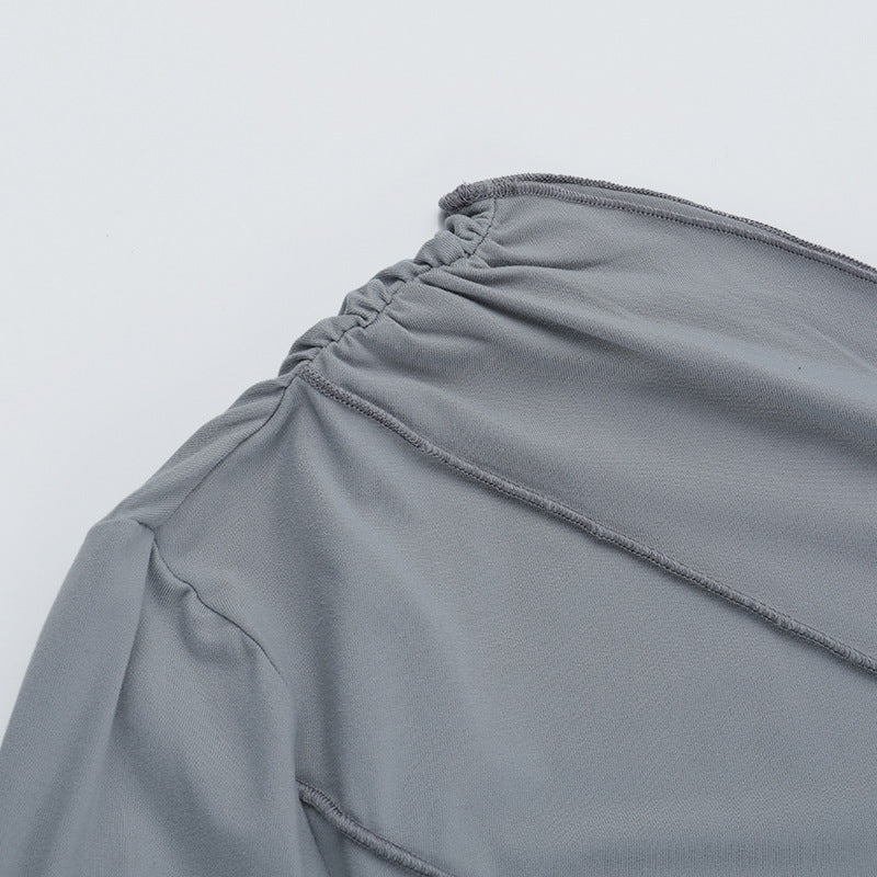 Asymmetrical Elegance Ruched Long Sleeve Top - Fall & Holiday Chic