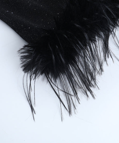 Glamorous Sweetheart Glitter Mini Dress with Feather Trim - Holiday & NYE Party Ready