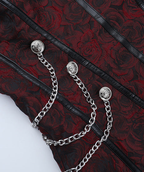 Halloween Enchantress: Gothic Sweetheart Corset Top with Metal Chains - Red & Black Dark Romance