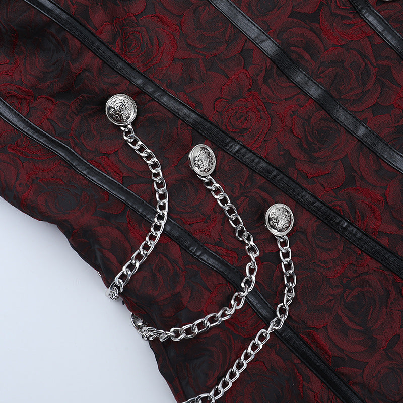 Halloween Enchantress: Gothic Sweetheart Corset Top with Metal Chains - Red & Black Dark Romance