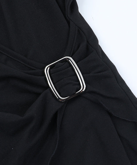 Elevated Fall Chic: Asymmetrical Buckle Wrap V-Neck Top for Women