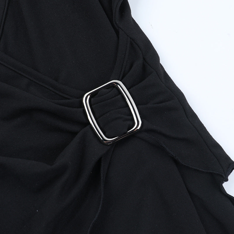 Elevated Fall Chic: Asymmetrical Buckle Wrap V-Neck Top for Women