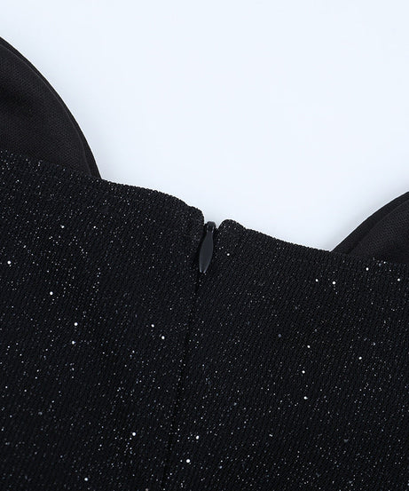 Glamorous Sweetheart Glitter Mini Dress with Feather Trim - Holiday & NYE Party Ready