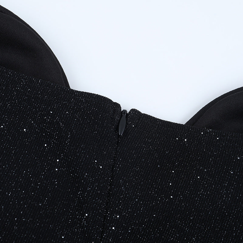 Glamorous Sweetheart Glitter Mini Dress with Feather Trim - Holiday & NYE Party Ready