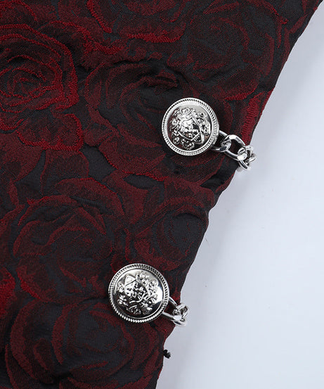 Halloween Enchantress: Gothic Sweetheart Corset Top with Metal Chains - Red & Black Dark Romance