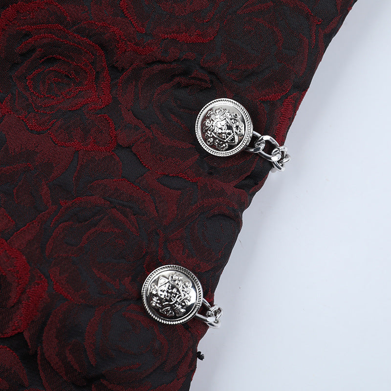 Halloween Enchantress: Gothic Sweetheart Corset Top with Metal Chains - Red & Black Dark Romance