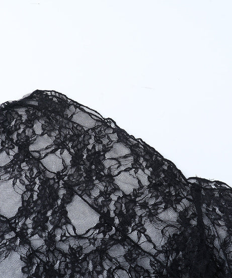 Sultry Black Lace One-Shoulder Long Sleeve Top - Chic Fall & Holiday Party Essential