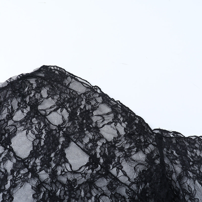 Sultry Black Lace One-Shoulder Long Sleeve Top - Chic Fall & Holiday Party Essential