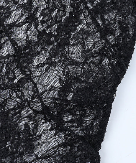 Sultry Black Lace One-Shoulder Long Sleeve Top - Chic Fall & Holiday Party Essential