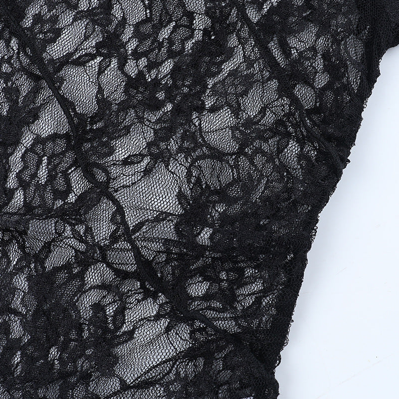 Sultry Black Lace One-Shoulder Long Sleeve Top - Chic Fall & Holiday Party Essential